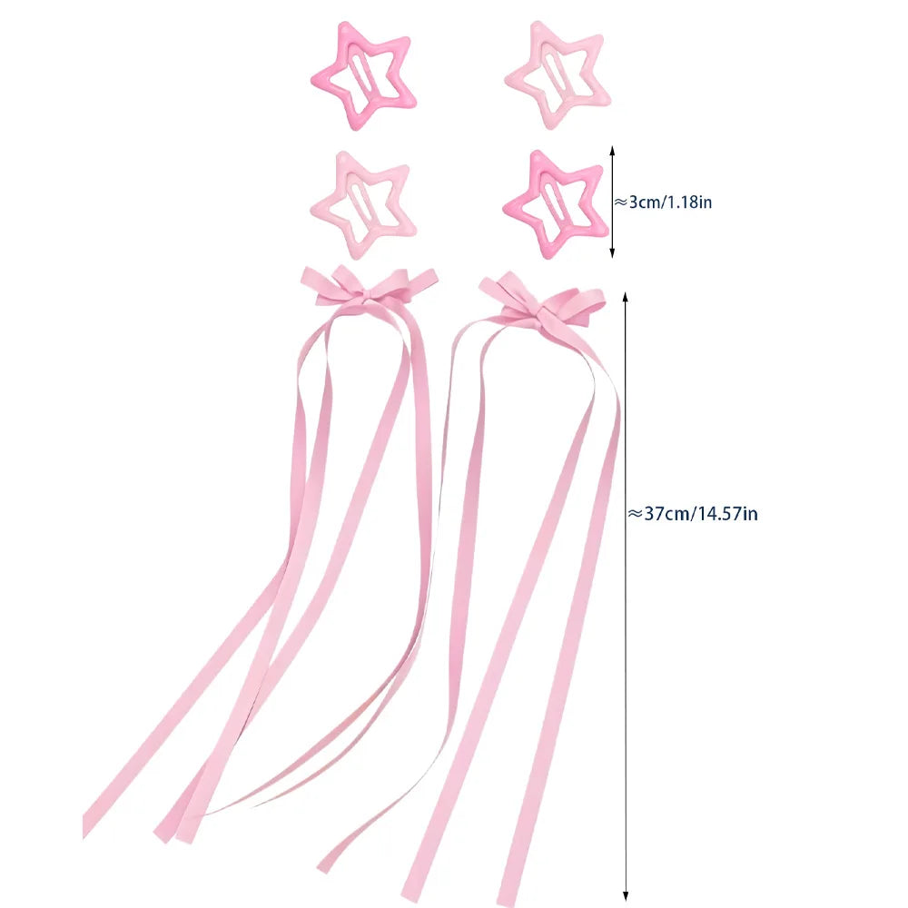 6-Piece Kawaii Star Barrettes – Y2K Hair Clips & Bow Set