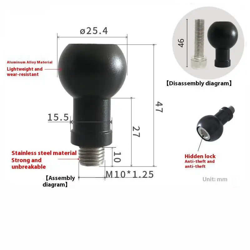 Motorcycle Camera Ball Head Mount Connector M6 M8 M10 Screw