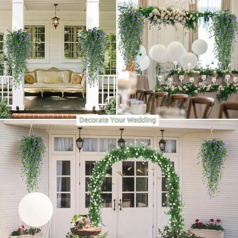 Artificial Plant Hanging Flowers Eucalyptus Leaves Wall Home Garden