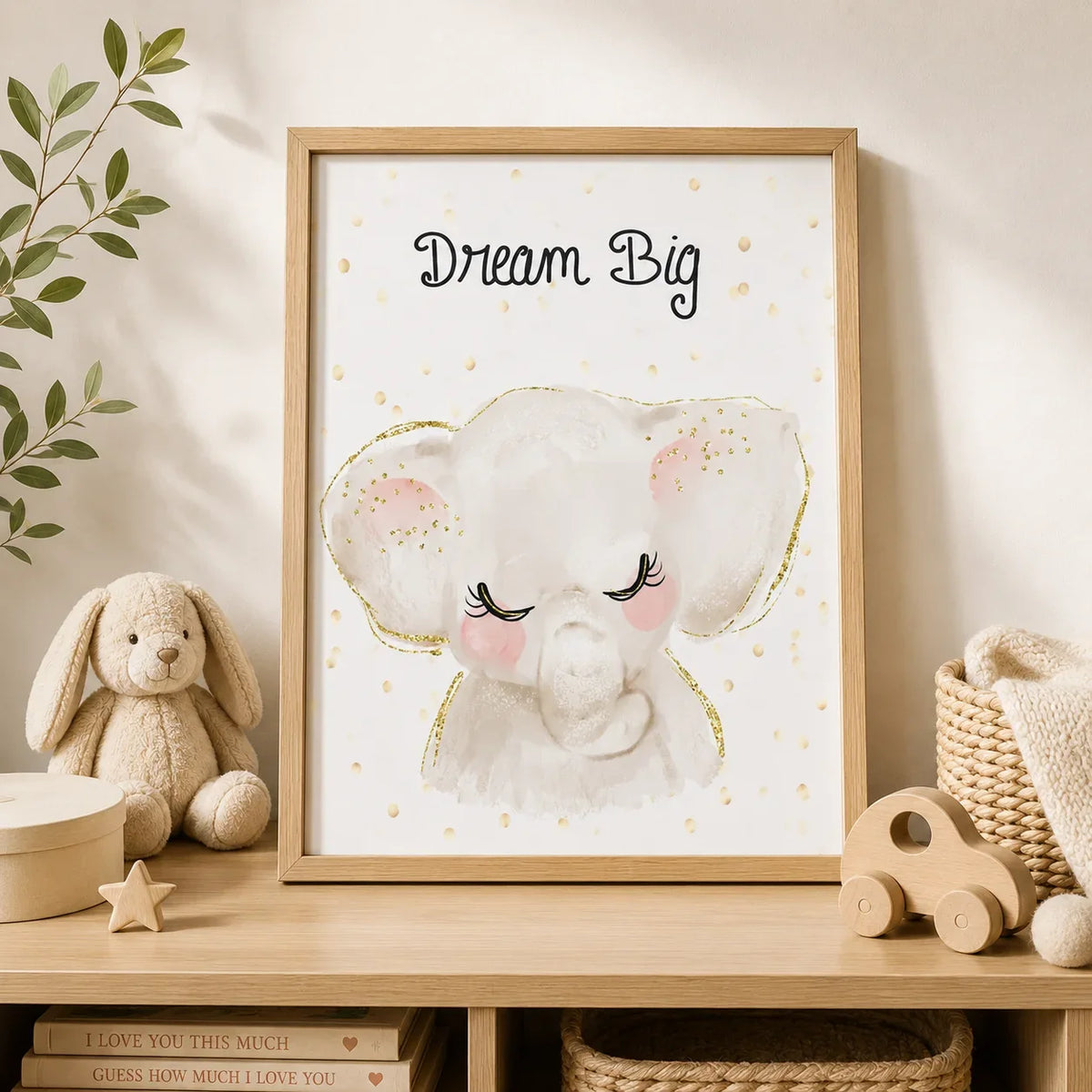 Nursery Animal Canvas Wall Art – Giraffe Bear Elephant Kids Print