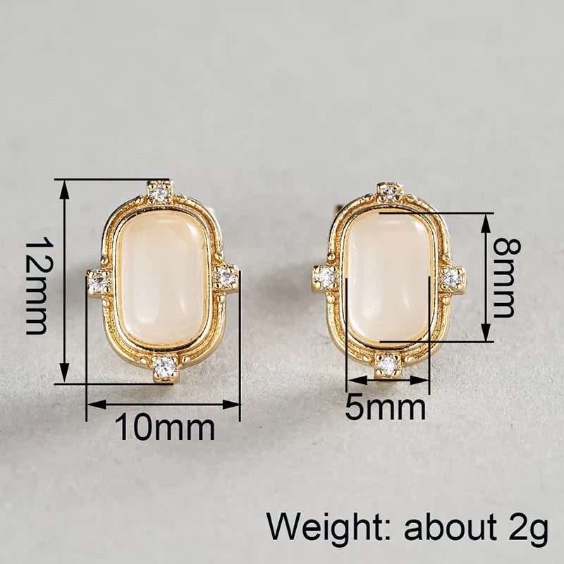 Huitan Opal CZ Gold Stud Earrings – Dainty Geometric Studs