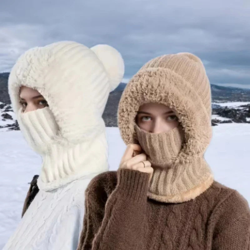 Thermal Fleece Knit Beanie Ear Covers All-in-one Windproof Hood Neck
