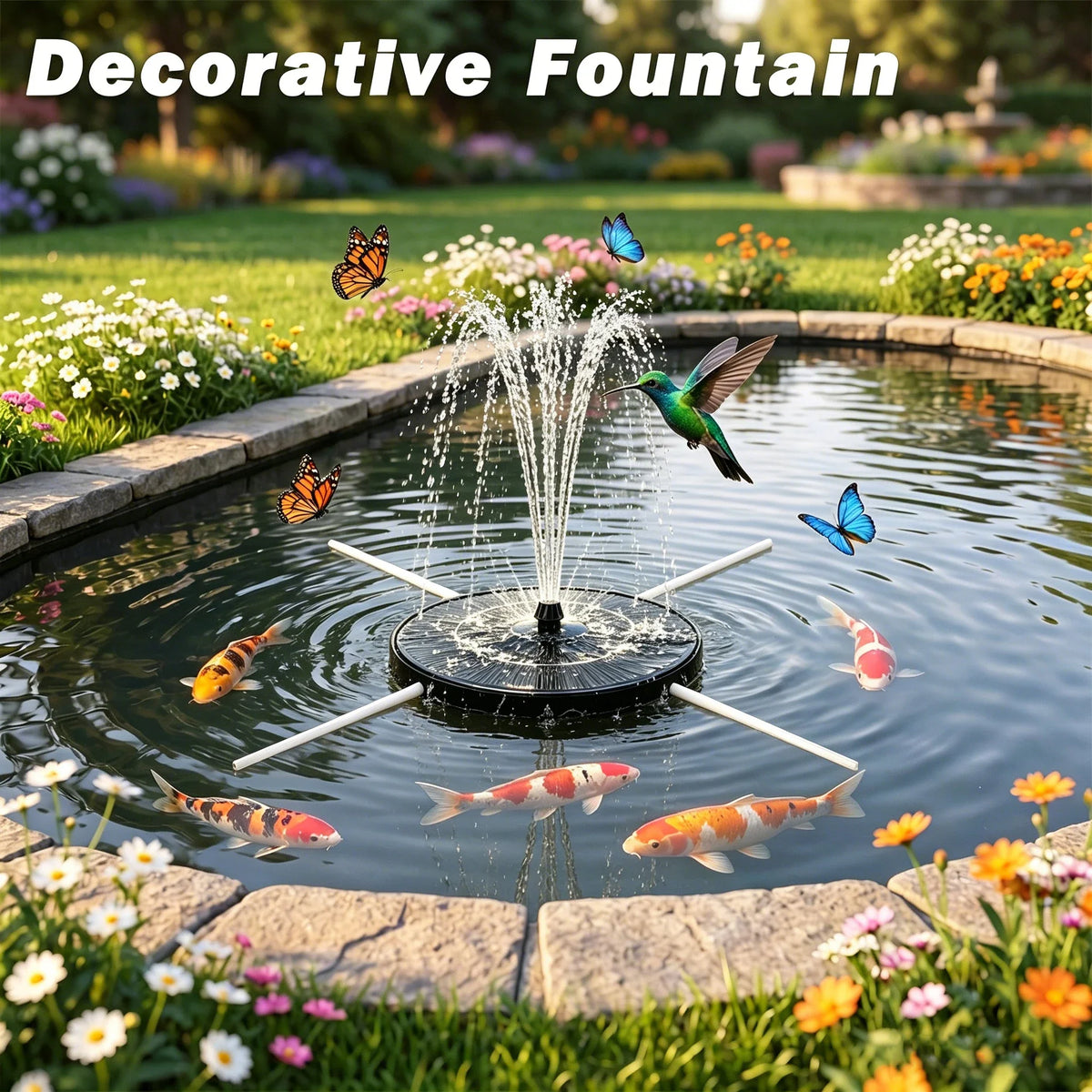 2.8W Solar Fountain Pump – 4 Nozzles, Garden Pond & Bird Bath