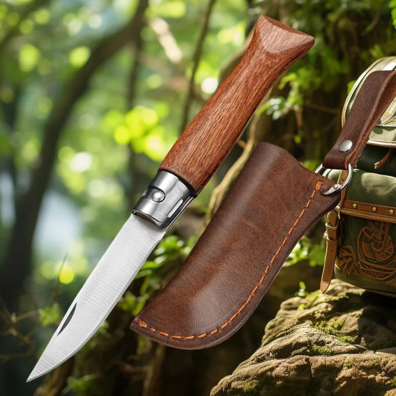 FL FLYWOD Folding Knife – 3CR13 Steel Wood Handle & Sheath