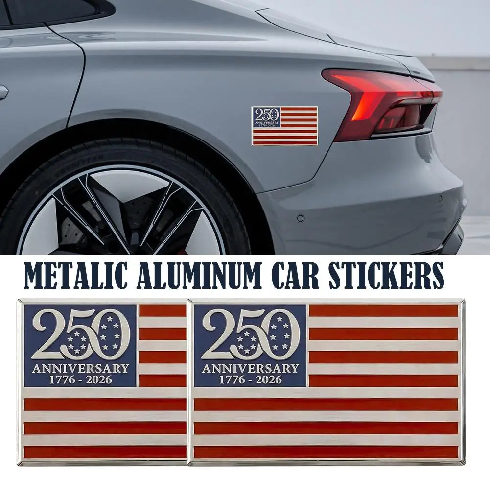 US 250 Metal Flag Car Decal 1776-2026 Patriotic Emblem Badge Pickup