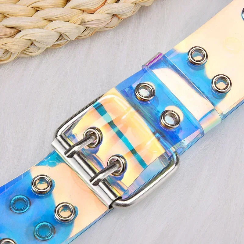Women's Transparent PVC Belt – Laser Square Buckle Waistband
