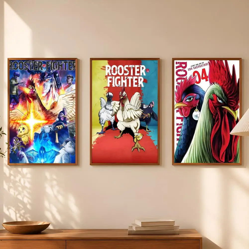 Anime Rooster Fighter HD PVC Self-Stick Wall Art Poster