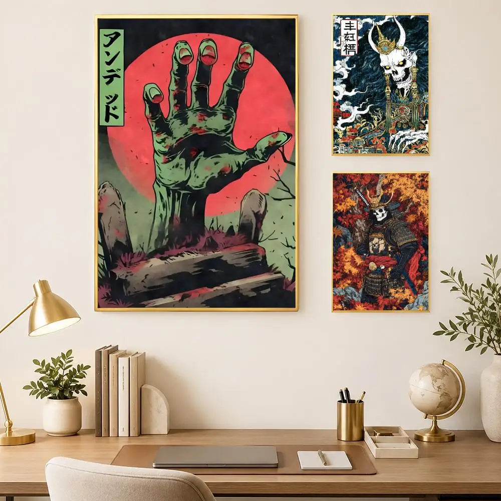 Japanese Rising Skeletons Self-Stick Wall Art Poster – HD Waterproof