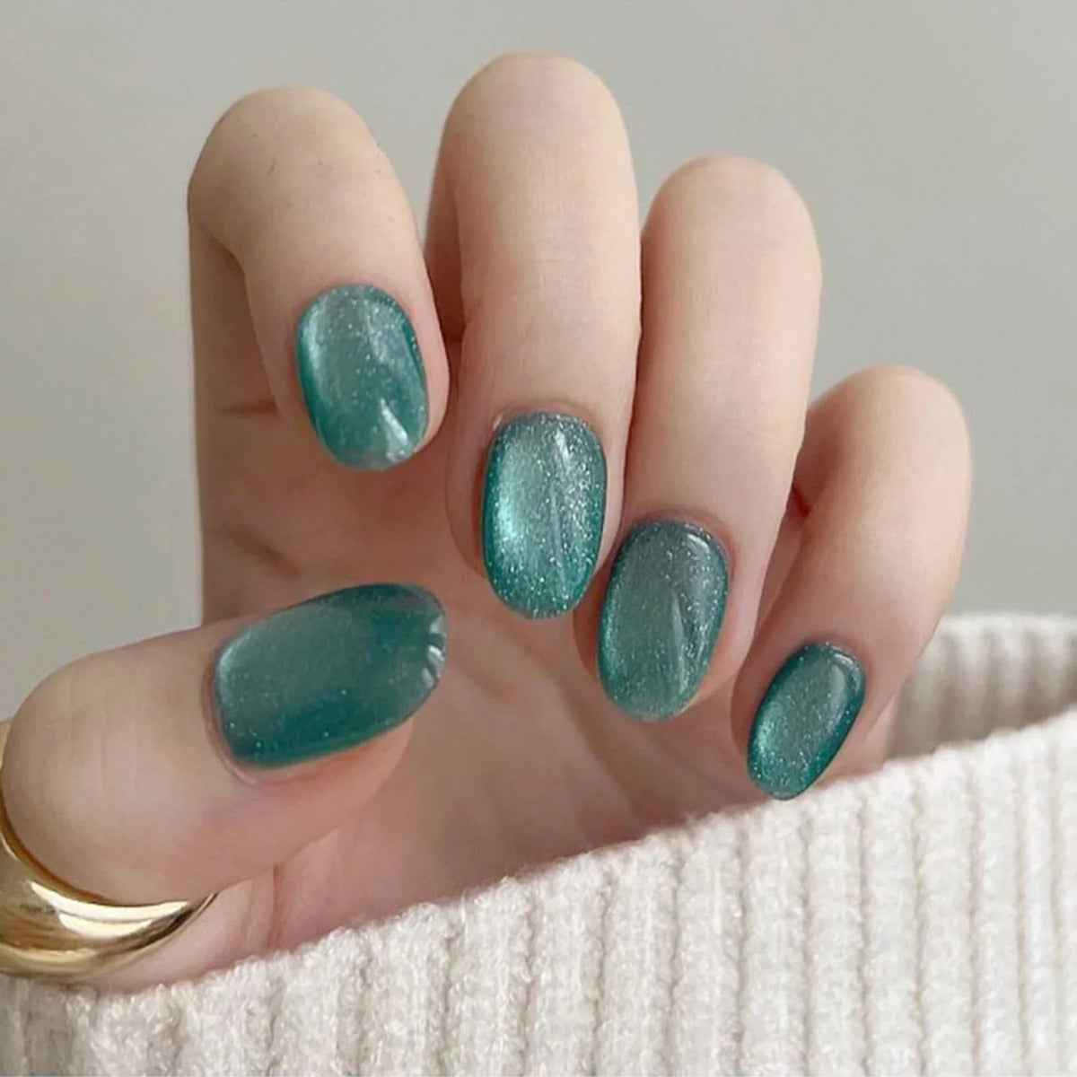 24pc Nude Pink Cat Eye Almond Press On Nails | Korean Style