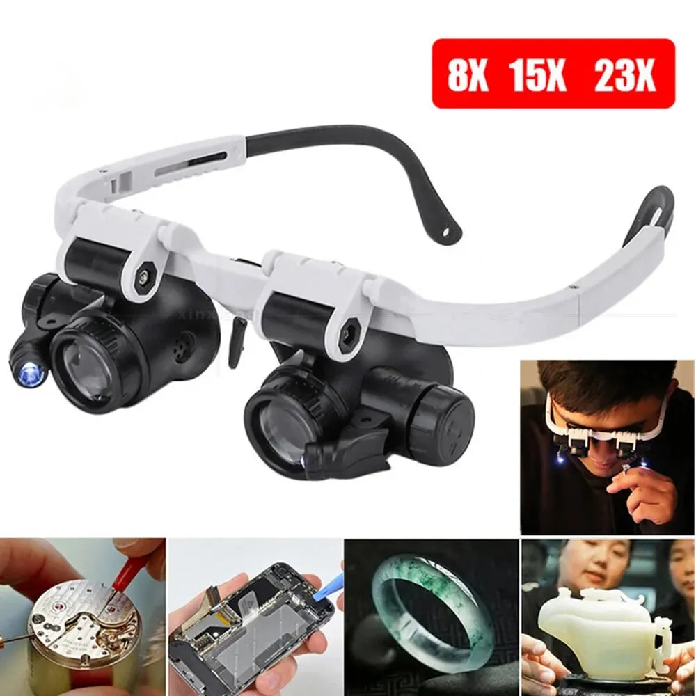 2XLED Watch Jeweler Repair Magnifier Head-mounted Headband Adjustable