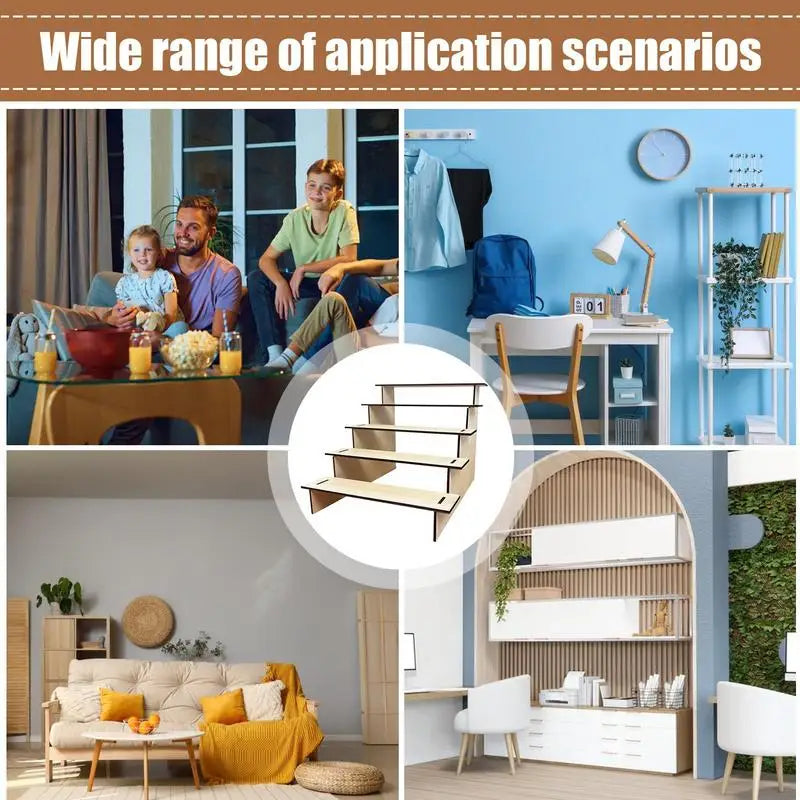 5-Tier Wooden Display Riser Shelf | Rustic Organizer Rack