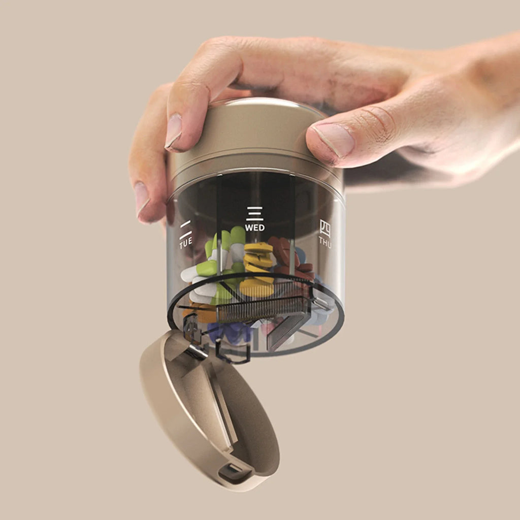7-Day Portable Pill Organizer with Built-In Pill Cutter Lid