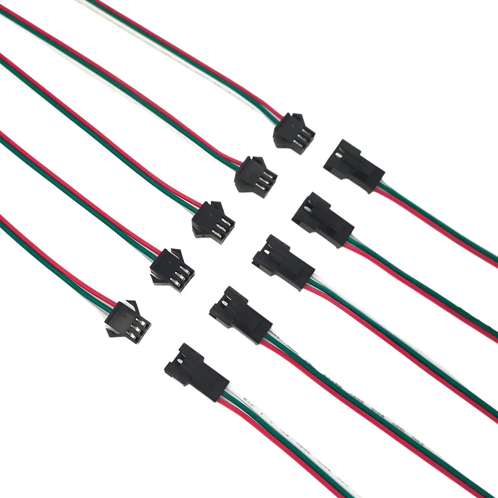 5-50 Pairs JST SM 3 Pin Connectors 22AWG Wire Female Male LED