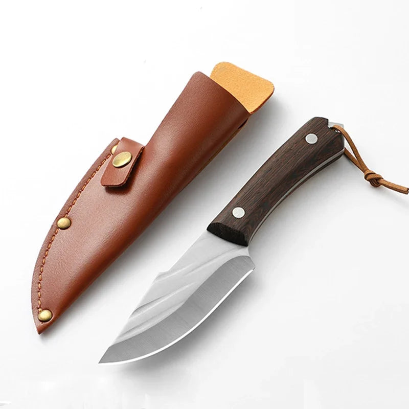 Stainless Steel Boning Knife with Sheath & Wood Handle