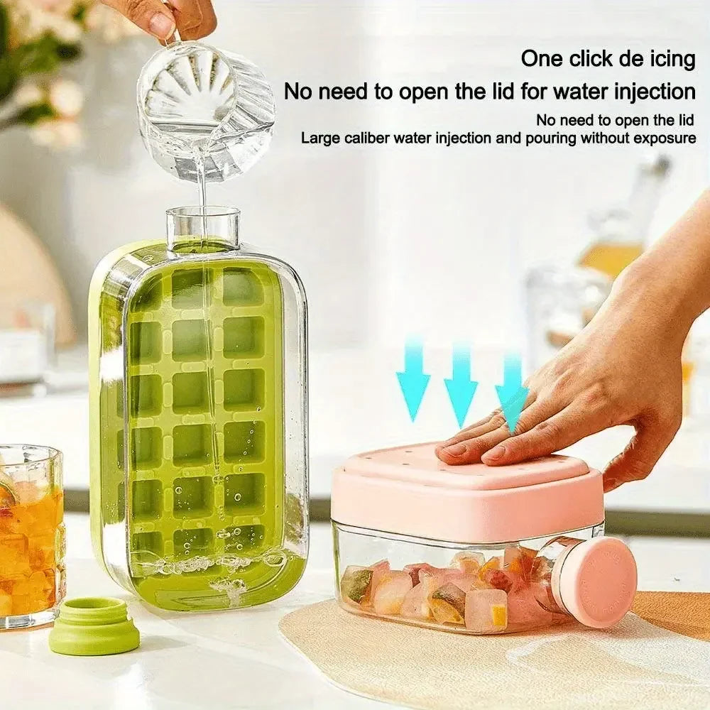 2-in-1 Ice Cube Tray & Water Bottle 500/800ml | Press Ice Maker