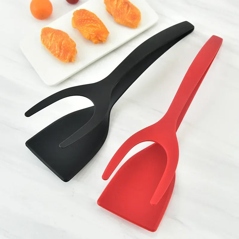 1 Shovel Clip Silicone Grip Flip Tongs Egg Steak Spatula Clamp