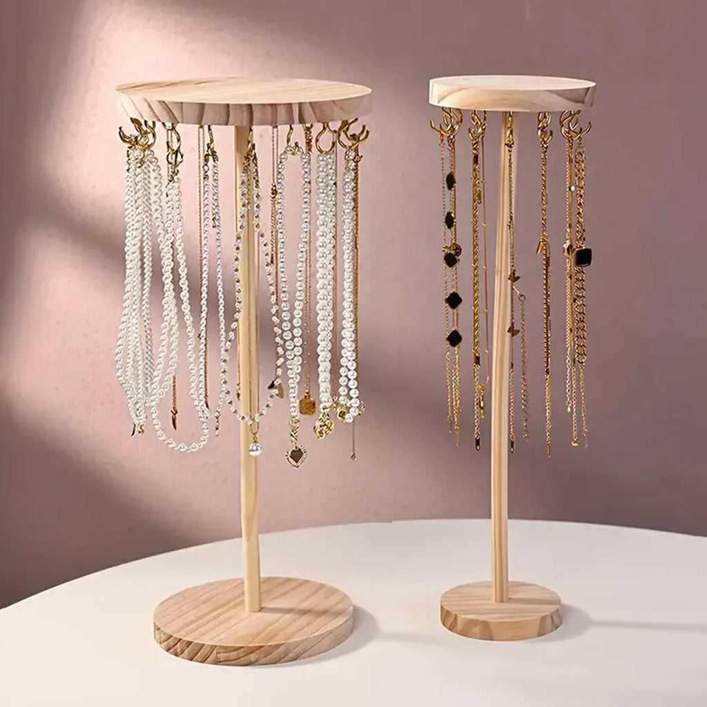 Wooden Jewelry Rack Necklace Earring Pendant Display Manager Hook