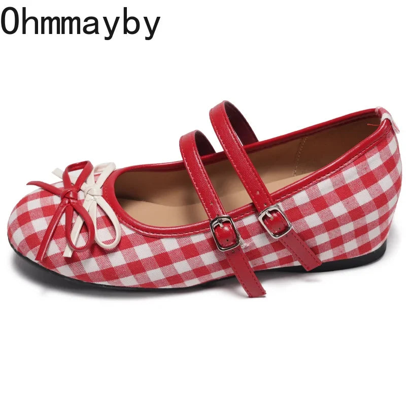 Women's Plaid Mary Jane Platform Pumps | Butterfly-Knot