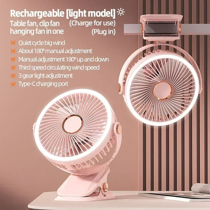 URGGU F2 Portable Camping Fan USB Rechargeable LED Clip-On