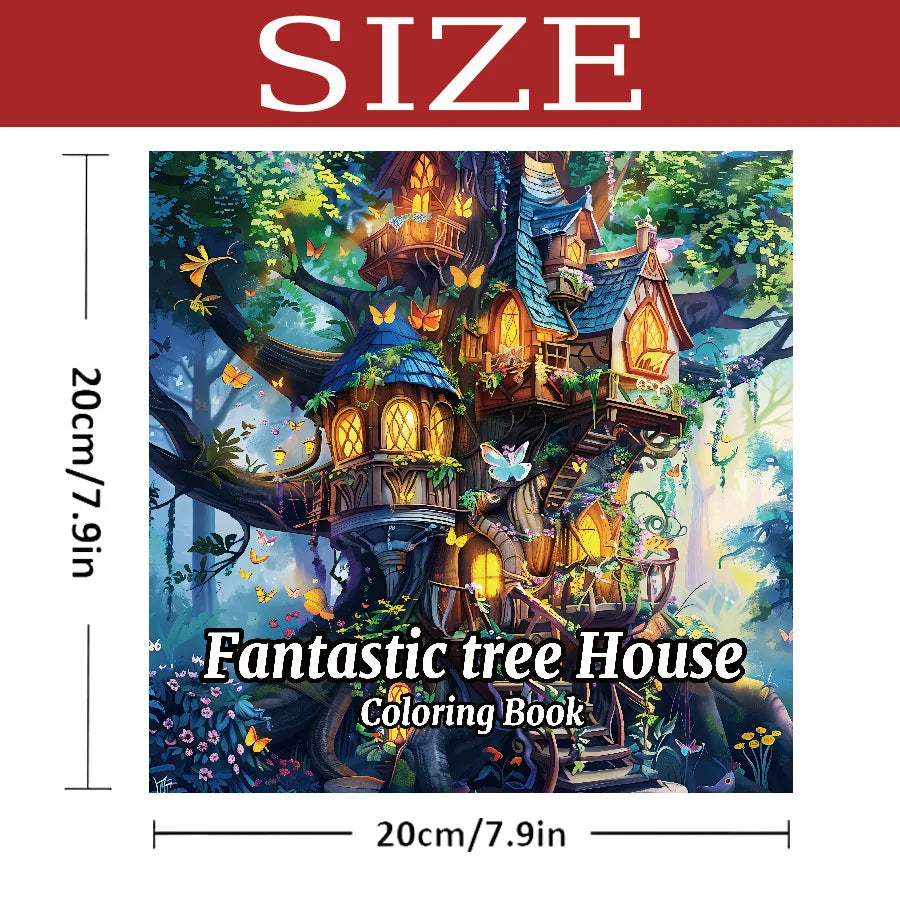 Fantasy Tree House Adult Coloring Book Relaxing Art Sketchbook