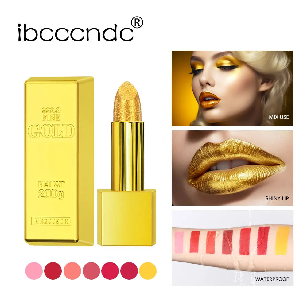 ibcccndc Shimmer Gold Brick Lipstick | Metallic Glitter Long-Lasting