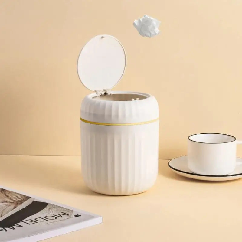 Mini Desktop Trash Can Press Covered Bedroom Office Desk Organizer