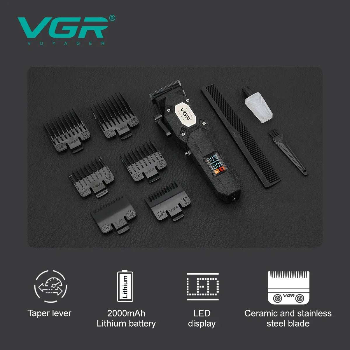 VGR V-600B Men's Electric Hair Clipper with LED Display