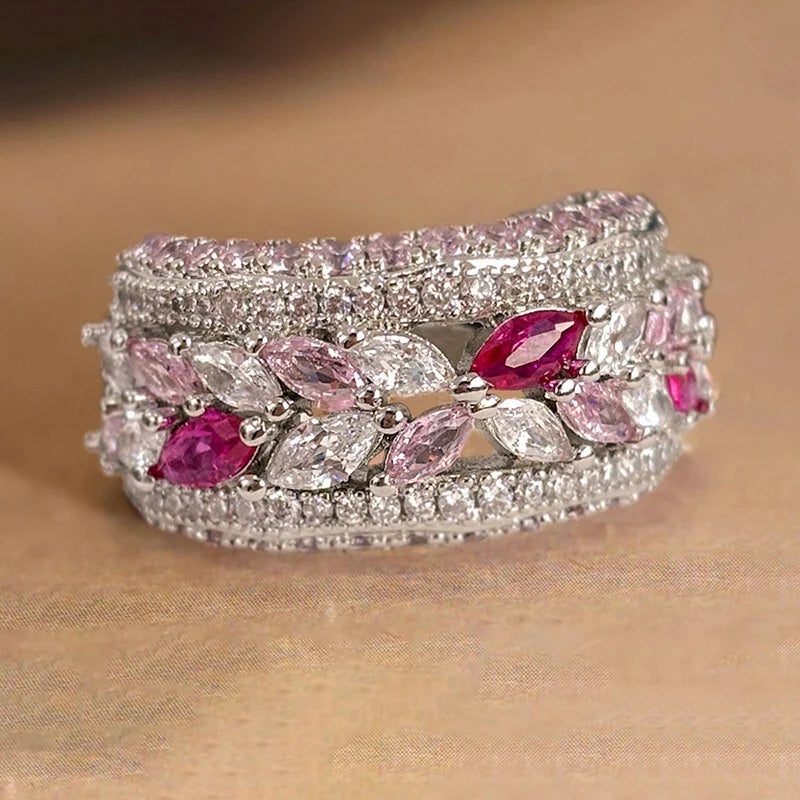Huitan Colorful Sparkling CZ Women's Fashion Ring | Sizes 5–14