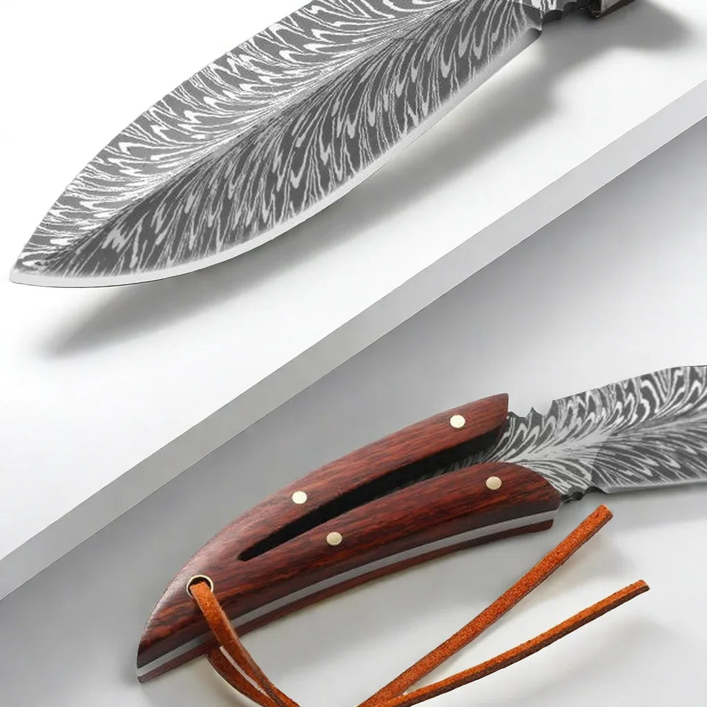 Feather Pattern Kitchen Knife with Sheath – Stainless Steel