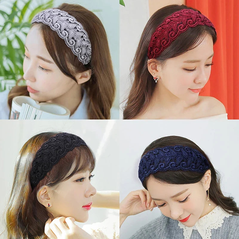 Korean Lace Flower Wide Headband – Non-Slip Vintage Hair Hoop
