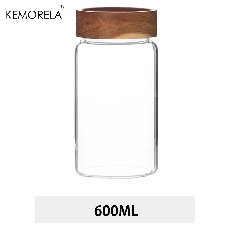 Glass Sealed Storage Jars with Wood Lid | Kitchen Organizer