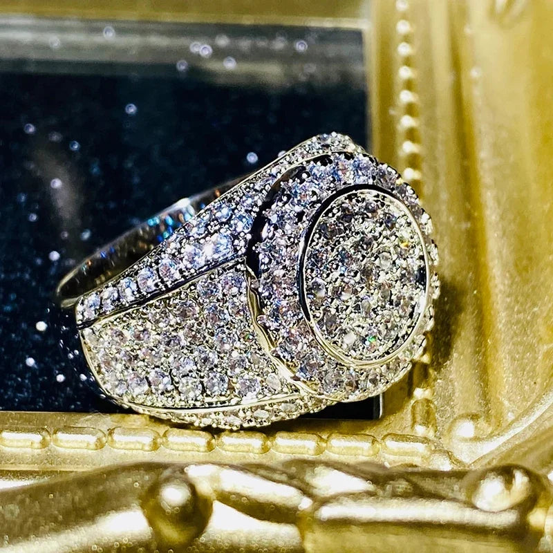Huitan Women's Cubic Zirconia Pave Ring – Sparkling Party Band