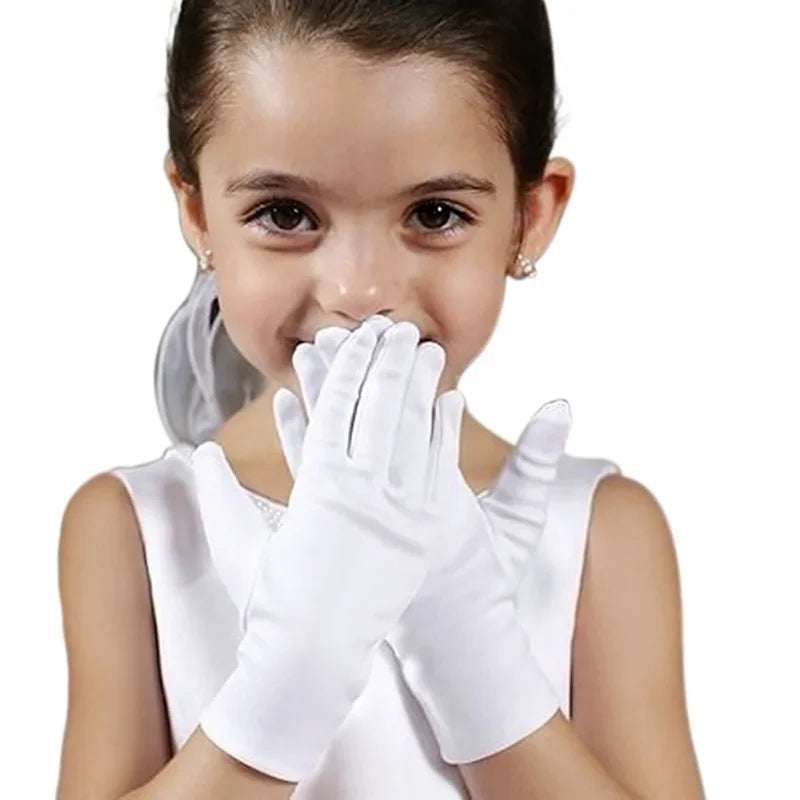 White Satin Kids Gloves – Flower Girl Wedding & Party Gloves