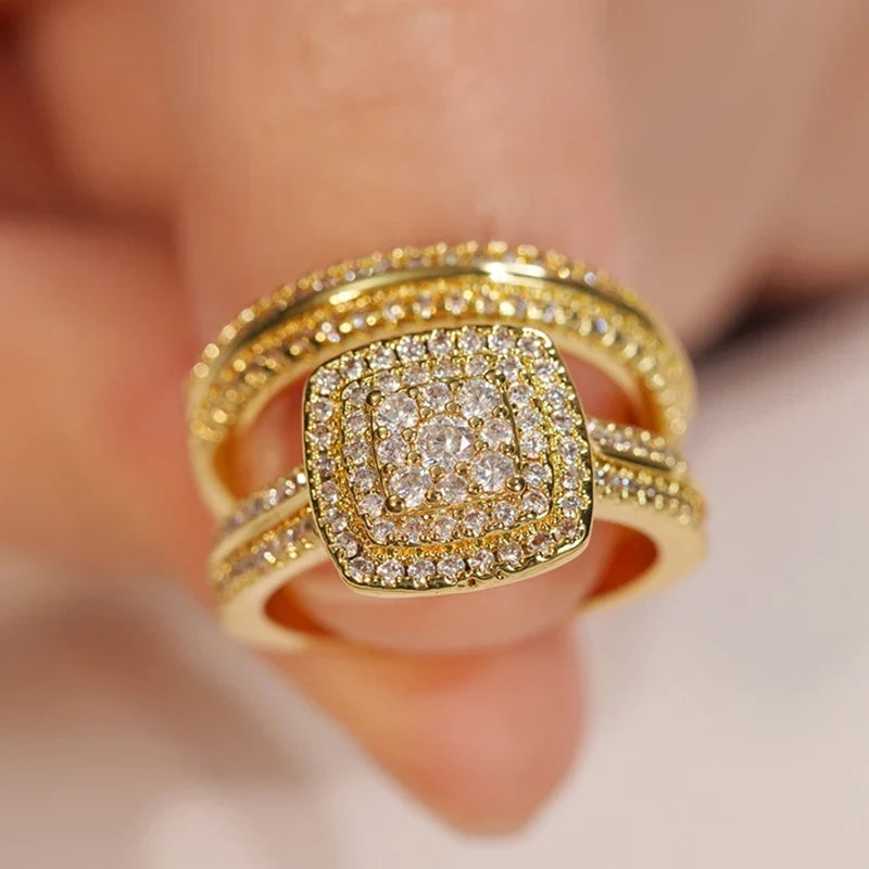 Huitan 2-Pc Gold Bridal Ring Set – Cubic Zirconia Women