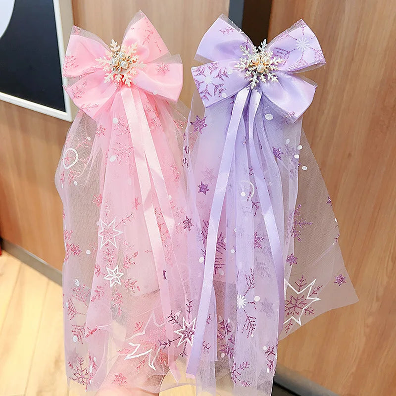 Princess Sequin Tulle Bow Hair Clips for Baby Girls & Toddlers