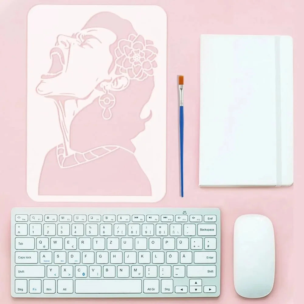 Shouting Woman Painting Stencil 8.3x11.7" with Brush | DIY Art