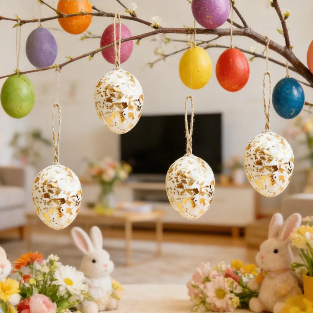 24-Piece Easter Foil Egg Hanging Pendants – Gold & Silver