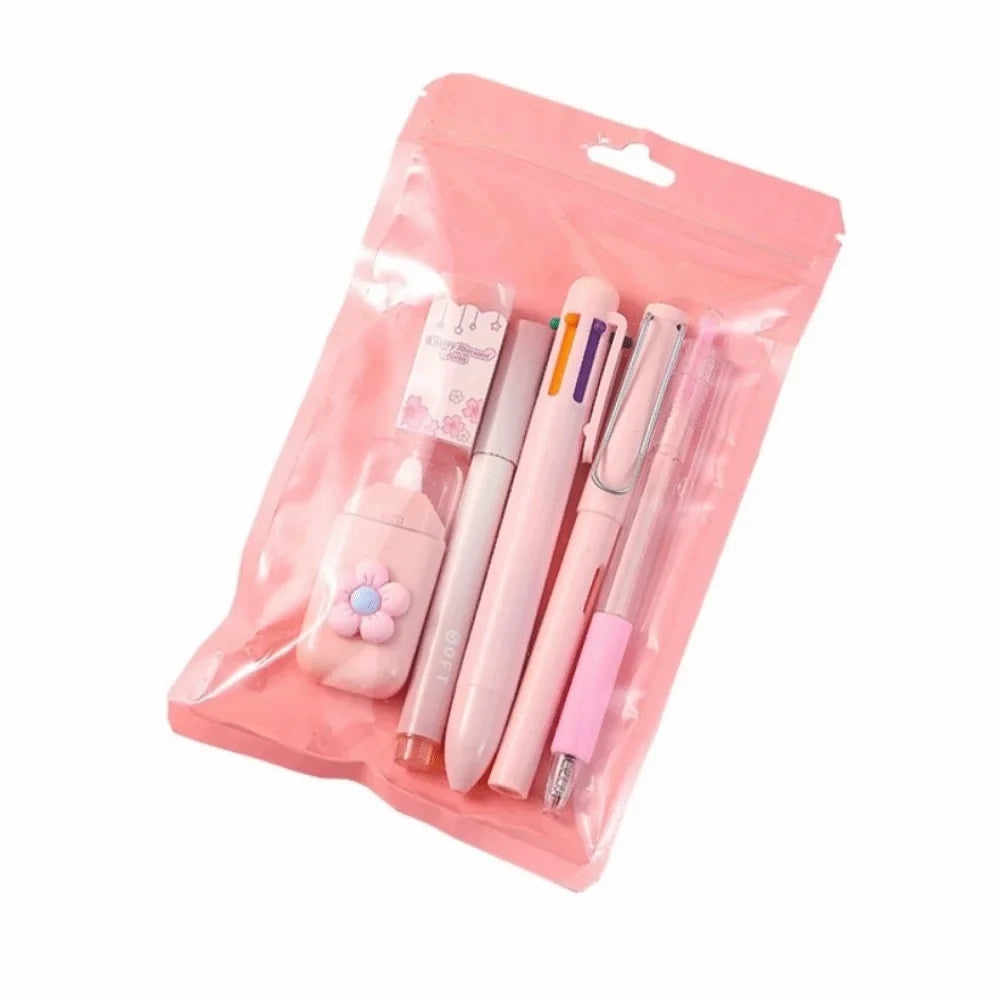 6-Piece Cartoon School Stationery Set – 6 Color Ballpoint Pens