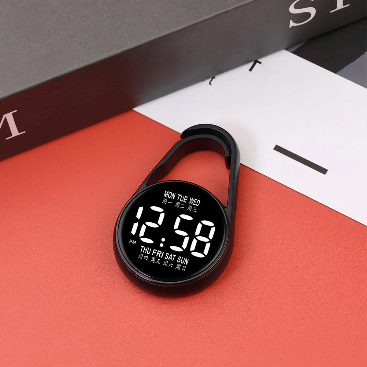 Digital Pocket Watch LED Night Glow Waterproof Keychain Clip