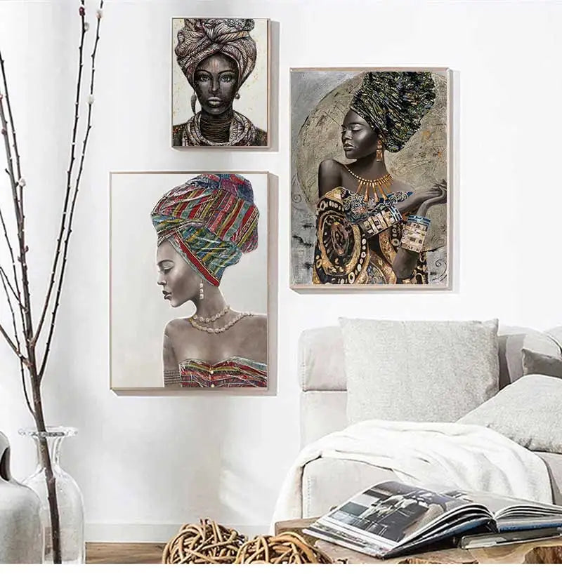 African Woman Portrait Canvas Wall Art | Boho Living Room Print