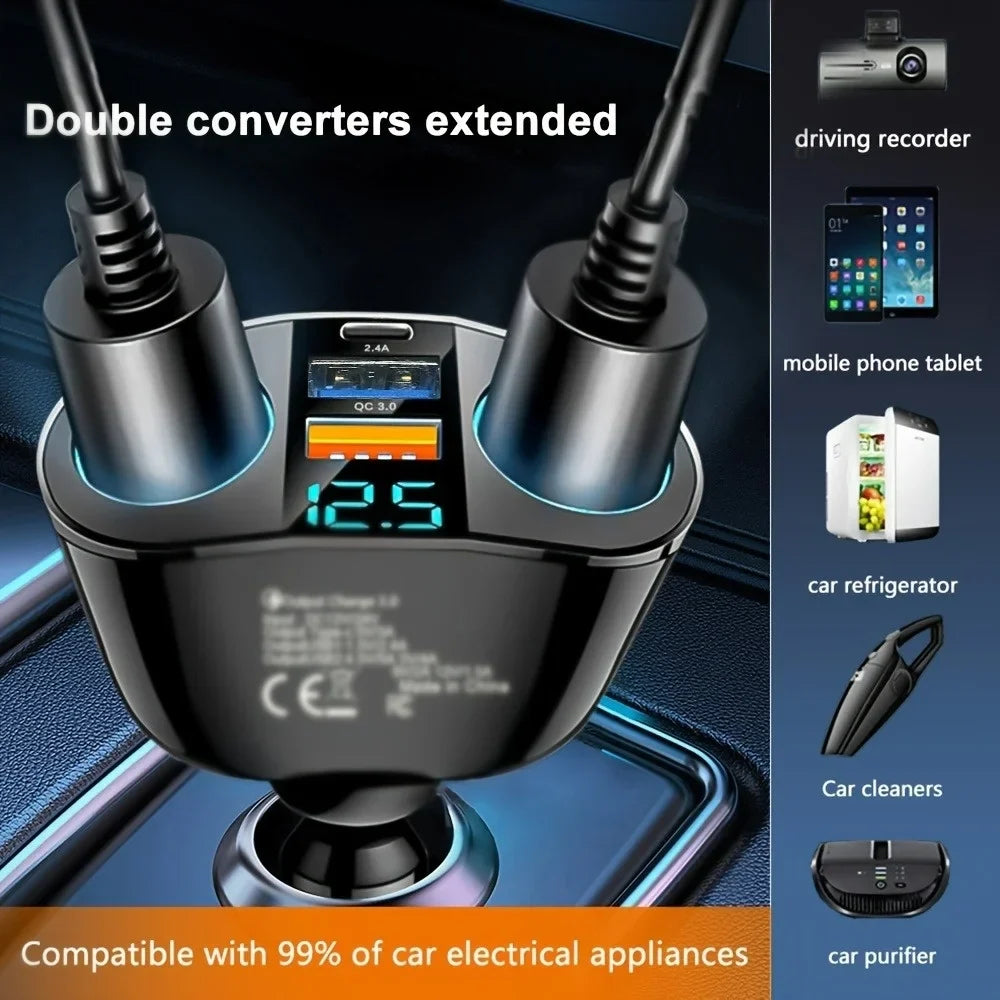 Dual USB Type-C Car Charger | Digital Display Fast Charging