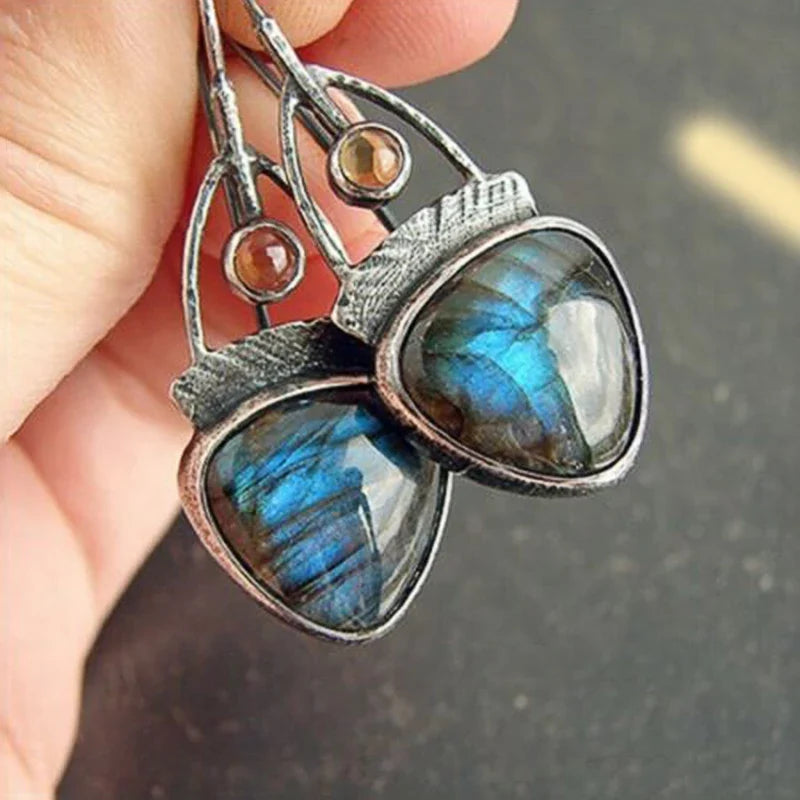 Huitan Punk Drop Earrings – Blue & Orange Geometric Print