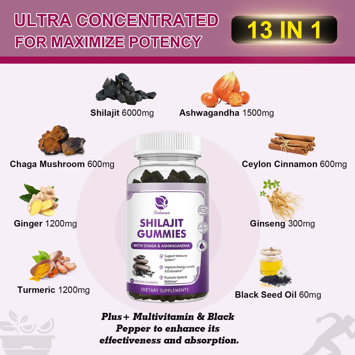 Himalayan Pure Shilajit Gummies 13-in-1 | Brain & Energy Boost