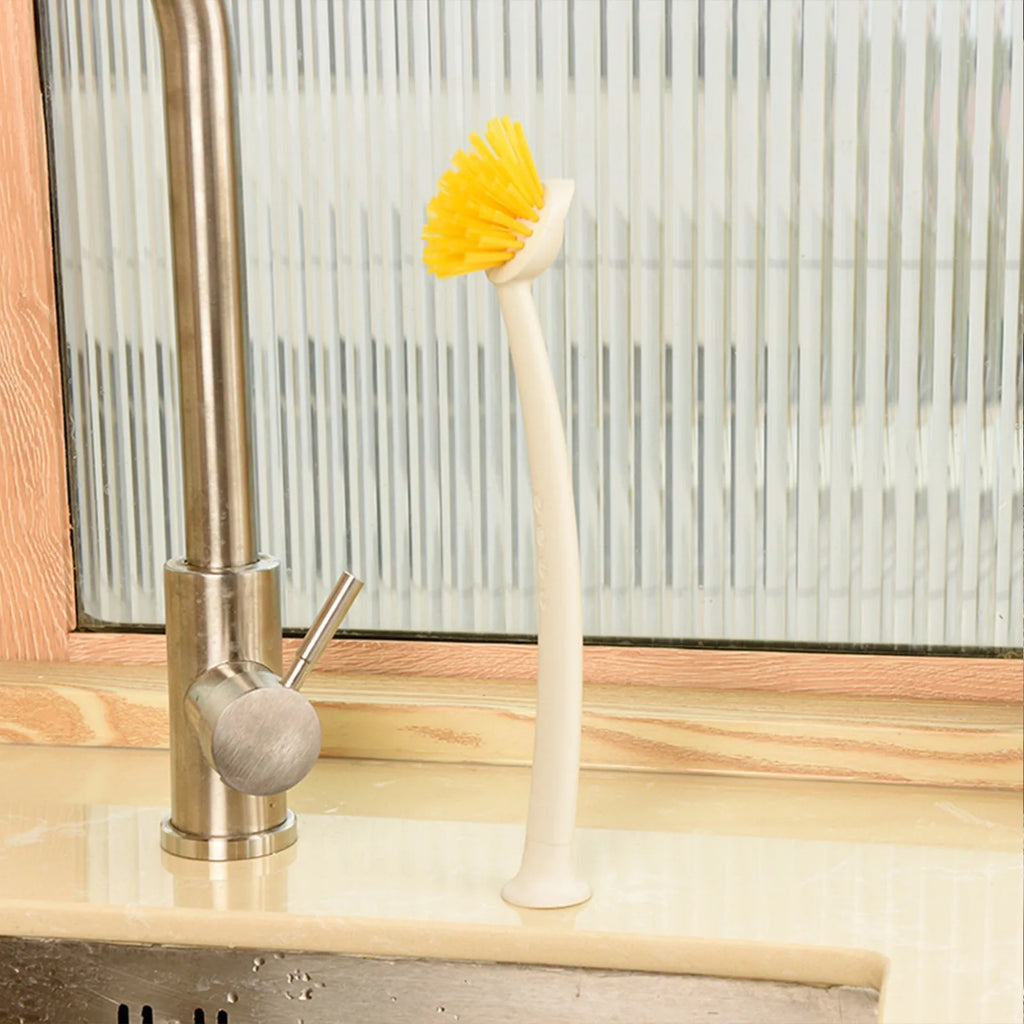 Long Handle Dishwashing Brush with Suction Cup | Kitchen Scrubber