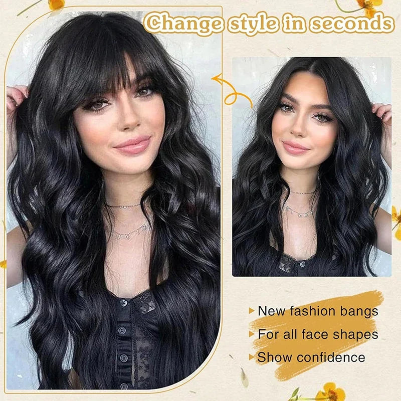 Clip-In Synthetic Air Bangs with Sideburns – Black & Brown