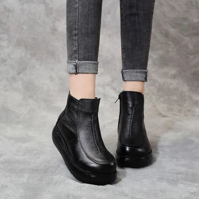 Lorilury Women's Waterproof Leather Fur-Lined Ankle Boots
