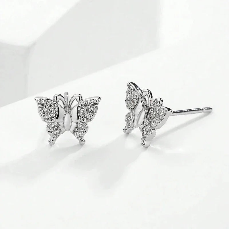 Huitan Butterfly Cubic Zirconia Stud Earrings for Women