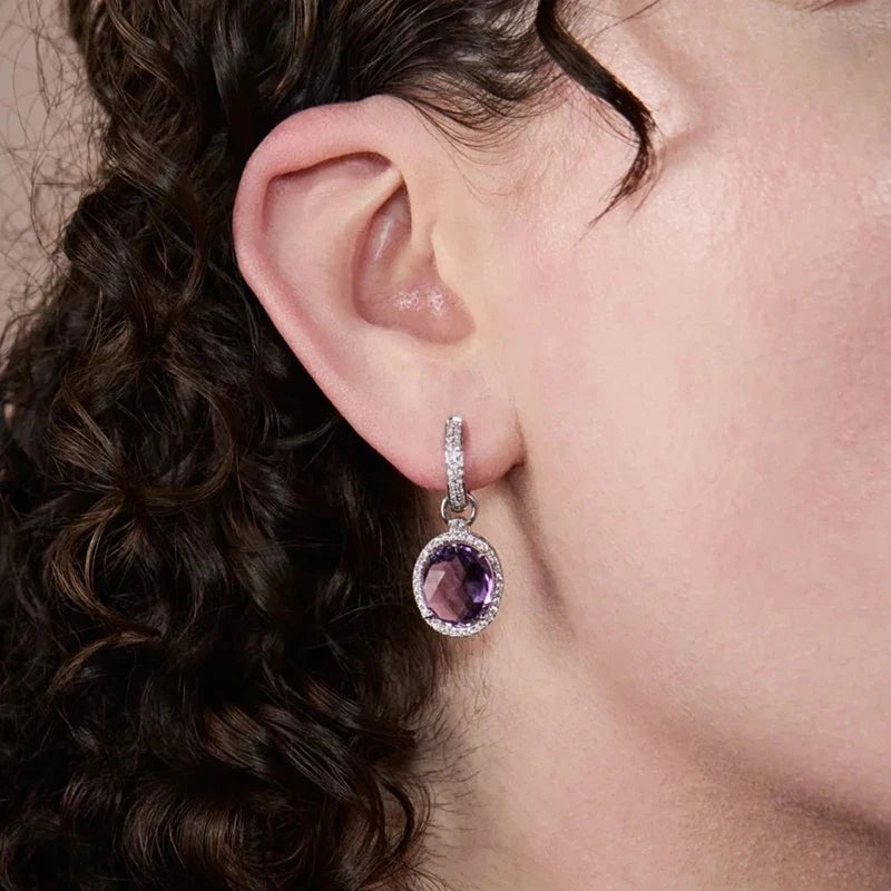 Huitan Purple CZ Drop Earrings – Sparkling Wedding Jewelry