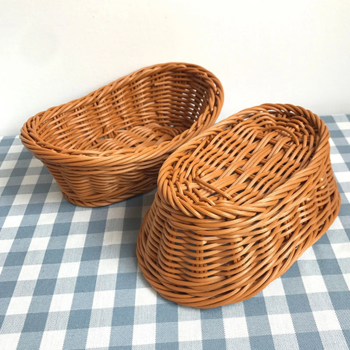 Woven Rattan-Style Serving Basket Tray – Fruit, Bread & Snacks