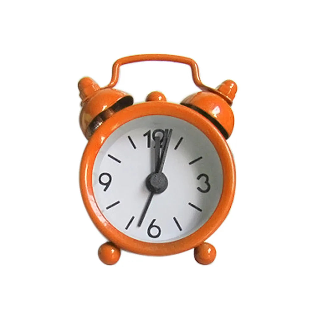 Retro Mini Double Bell Alarm Clock – Metal Quartz Desk Clock